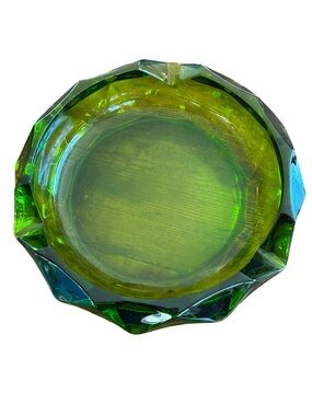 Viking Glass Green Diamond Point Ashtray MCM Vintage